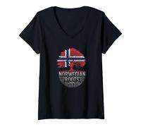 Womens Norwegian Roots - Norway Flag Colors Family Tree Souvenir V-Neck T-Shirt