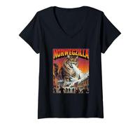 Women's Norwegzilla Norwegian Forest Cat Norway - Catzilla Monster V-Neck T-Shirt