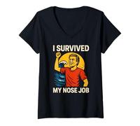 Womens Nose Job I Survived My Nose Job Fun Womans Surgery Patient V-Neck T-Shirt