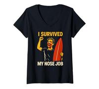 Womens Nose Job I Survived My Nose Job Fun Womans Surgery Patient V-Neck T-Shirt