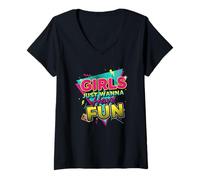 Womens Nostalgic 80s Inspired Girls Just Wanna Have Fun Throwback V-Neck T-Shirt
