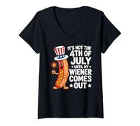 Women's Not 4th July Until My Wiener Come Out Funny Hotdog V-Neck T-Shirt