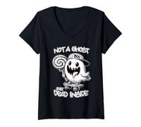 Womens NOT A Ghost JUST Dead Inside Spooky Cute Ghost Halloween Emo V-Neck T-Shirt