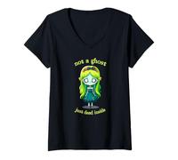 Womens NOT A Ghost JUST Dead Inside Spooky Cute Zombie Theme V-Neck T-Shirt