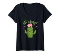 Womens Not A Hugger Sarcastic Humor Don't Touch Me Cute Cactus V-Neck T-Shirt