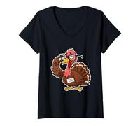Womens Not a Turkey Funny Thanksgiving Cartoon V-Neck T-Shirt