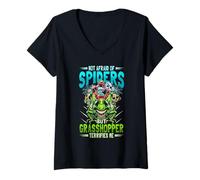 Women's Not Afraid of Spiders Grasshopper Terrifies Me Bug Catcher V-Neck T-Shirt