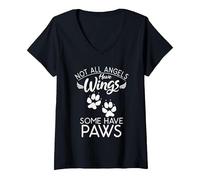 Women's Not All Angels Have Wings Some Have Paws Puppy Dog Lover V-Neck T-Shirt, Black, Large