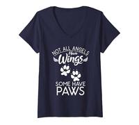 Women's Not All Angels Have Wings Some Have Paws Puppy Dog Lover V-Neck T-Shirt, Navy Blue, Medium