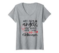 Womens Not All Angels Have Wings Some Have Sethoscopes Vet V-Neck T-Shirt