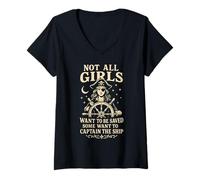 Womens Not All Girls Want to Be Saved Pirate Captain Design V-Neck T-Shirt