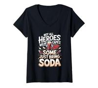 Women's Not All Heroes Wear Capes Some Just Bring Soda V-Neck T-Shirt