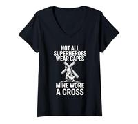 Womens Not All Superheros Wear Capes Mine Wore A Cross Christian V-Neck T-Shirt