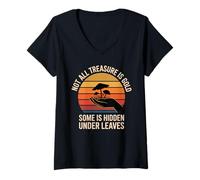 Women's Not All Treasure is Gold Hidden Under Leaves Mushrooms V-Neck T-Shirt