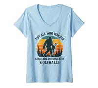 Womens Not All Who Wander are Lost Funny Bigfoot Golfing Vintage V-Neck T-Shirt