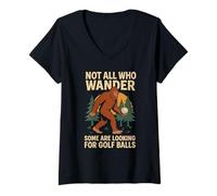 Womens Not All Who Wander Lost Some Looking For Golf Ball Bigfoot V-Neck T-Shirt
