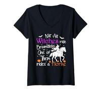 Womens Not All Witches Ride Broomsticks One of Them Rides A Horse V-Neck T-Shirt