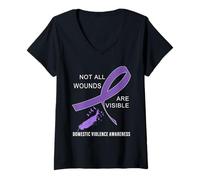 Womens Not All Wounds are Visible Domestic Violence Awareness V-Neck T-Shirt