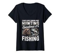 Women's Not Always Thinking About Hunting Sometimes Its Fishing V-Neck T-Shirt