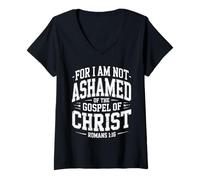 Womens Not Ashamed Gospel Bible Verse God Jesus Christian V-Neck T-Shirt