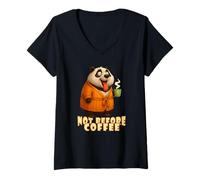Womens Not Before Coffee-Tee - Funny Morning Panda and Coffee V-Neck T-Shirt