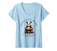 Women's Not Easy Peasy Lemon Squeezy Funny Badger V-Neck T-Shirt