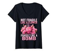 Womens Not Fragile Like A Flower Fragile Like A Bomb Feminist Women V-Neck T-Shirt
