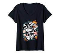 Women's Not Fragile Like A Flower Fragile Like A Bomb V-Neck T-Shirt