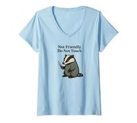 Women's Not Friendly Badger Don't Touch Funny Grumpy Badgers Lover V-Neck T-Shirt