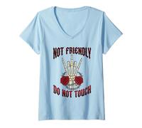 Women's Not Friendly Do Not Touch Skeleton Rose Gothic Meme V-Neck T-Shirt