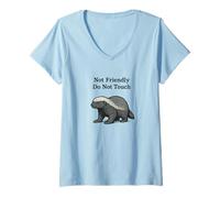 Women's Not Friendly Honey Badger Don't Touch Funny Grumpy Badgers V-Neck T-Shirt