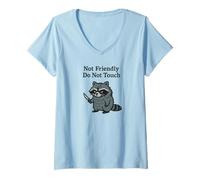 Women's Not Friendly Raccoon Don't Touch Funny Grumpy Racoons Lover V-Neck T-Shirt