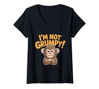 Women's Not Grumpy Cute Monkey Funny Design for Kids and Adults V-Neck T-Shirt