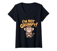 Women's Not Grumpy Cute Monkey Funny Design for Kids and Adults V-Neck T-Shirt
