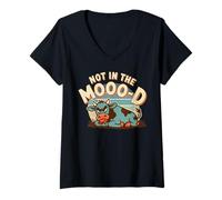 Women's Not in The Moo-d Funny Annoyed Cow Design V-Neck T-Shirt