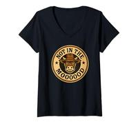 Womens Not in The Moooood Funny Western Moody Angry Cow Sarcastic V-Neck T-Shirt