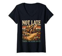Women's Not Late Taking The Scenic Route Turtle V-Neck T-Shirt