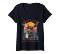 Women's Not Lazy Just On Energy Saving Mode Funny Moose V-Neck T-Shirt