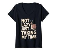 Women's Not Lazy Just Taking My Time Funny Snail Quote V-Neck T-Shirt
