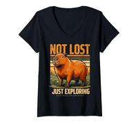 Women's Not Lost Just Exploring Capybara Philosophy V-Neck T-Shirt