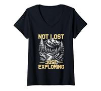 Women's Not Lost just Exploring Mountaineer Funny Hiking Hiker V-Neck T-Shirt