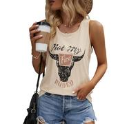 Women's Not My First Rodeo Shirt Cute Country Concert Sleeveless Tops Western Cowgirl Graphic Tank Tops, C-apricot, L