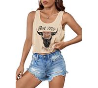 Women's Not My First Rodeo Shirt Cute Country Concert Sleeveless Tops Western Cowgirl Graphic Tank Tops, C-apricot, S