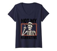 Womens Not My Narrative Spooky Skeleton Pointing Hat Halloween V-Neck T-Shirt