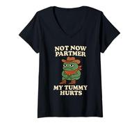 Womens Not Now Partner My Tummy Hurts Funny Western Cowboy IBS Frog V-Neck T-Shirt
