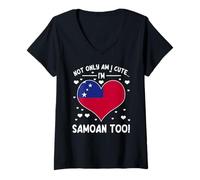 Women's Not Only Am I Cute Im Samoan Too Samoa Flag V-Neck T-Shirt