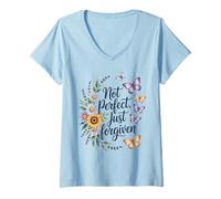 Womens Not Perfect Just Forgiven Christian Faith V-Neck T-Shirt