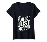 Women's Not Perfect, Just Forgiven Christian Faith V-Neck T-Shirt