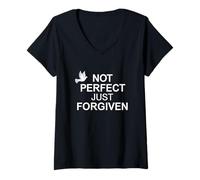 Womens Not Perfect Just Forgiven Cross Faith Christian Dove V-Neck T-Shirt