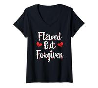 Women's Not Perfect Just Forgiven Flawed Christian Religious Bible V-Neck T-Shirt